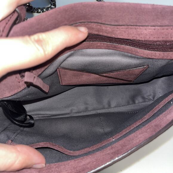 Kenneth Cole Genuine Leather Suede Crossbody Bag Purple long Copper Chain - Picture 5 of 10